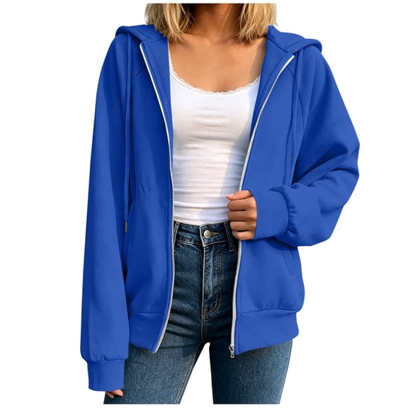 Edvintorg Zip Up Sweatshirt Women Plus Size Fashion Long Sleeve Casual Loose Comfy Top with Pockets Fall Clothes 2026 Blue XXXL