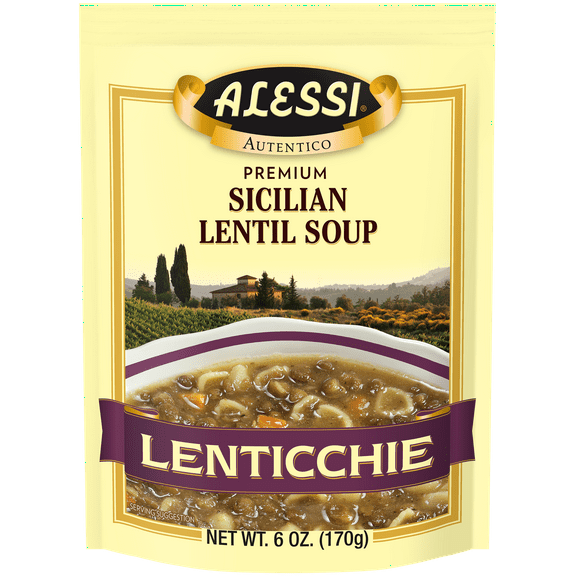 Pack of 6, Alessi Premium Sicilian Lentil Soup, 6 oz