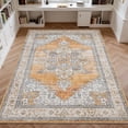 thumbnail image 3 of Toyoso 5x7 Machine Washable Area Rug, Soft Polyester Vintage Medallion Distressed Rug, Non-Slip Oriental Farmhouse Carpet for Living Room, Burnt Orange, 3 of 7