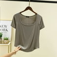 thumbnail image 1 of Simple Modal T-Shirts Col Carré Manches Courtes Été T-shirt Femme Couleur Unie Base Tee Tops Ourlet arc Top FJH, 1 of 7