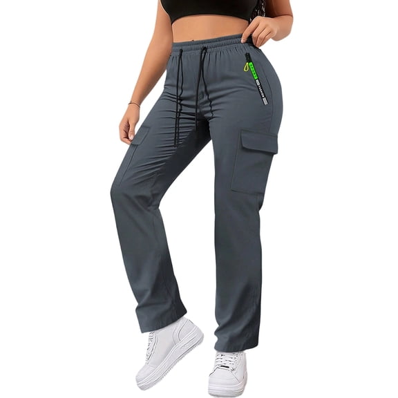 Pounoo Cargo Pants for Women Elastic Waist Drawstring With Multi Pockets Streetwear Urban Style Lightweight Breathable Loose-Fit Pants Gift