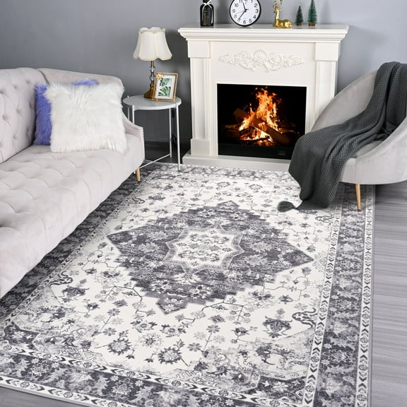 Noahas Vintage Area Rug Modern Bohemian Rug, Gray, 5' x 8'