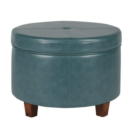 Round Storage Ottoman - HomePop Large Leatherette Storage Ottoman, Multiple Colors