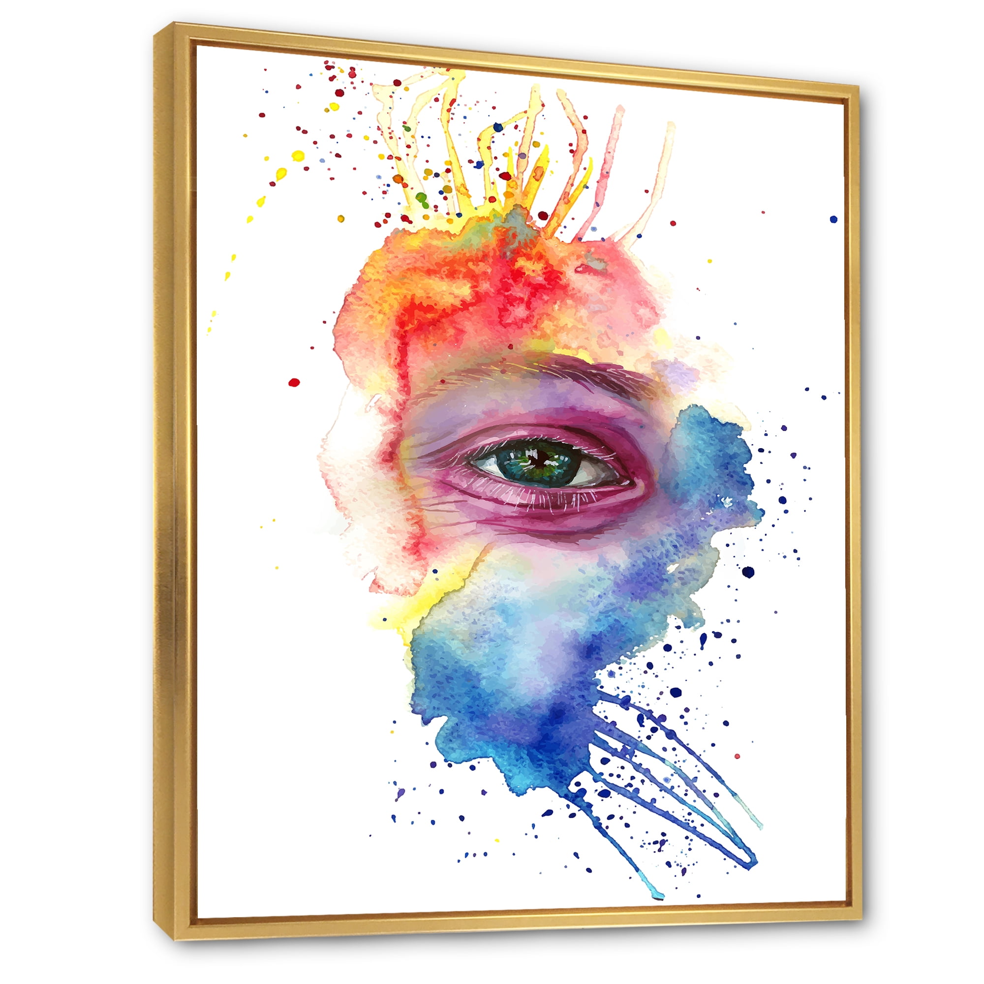 Designart 'Detail of Eye In Rainbow-Colored Face Portrait' Bohemian & Eclectic Framed Canvas Wall Art Print