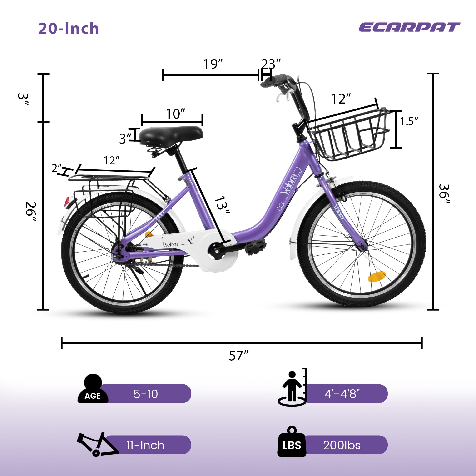 imerelez Kids Bike 20 Inch for Boys Girls Ages 6-12, Single-Speed with Dual V-Brake & Coaster Brakes, Lightweight Steel Frame, Multiple Colors (Pink/Green/Purple/White)