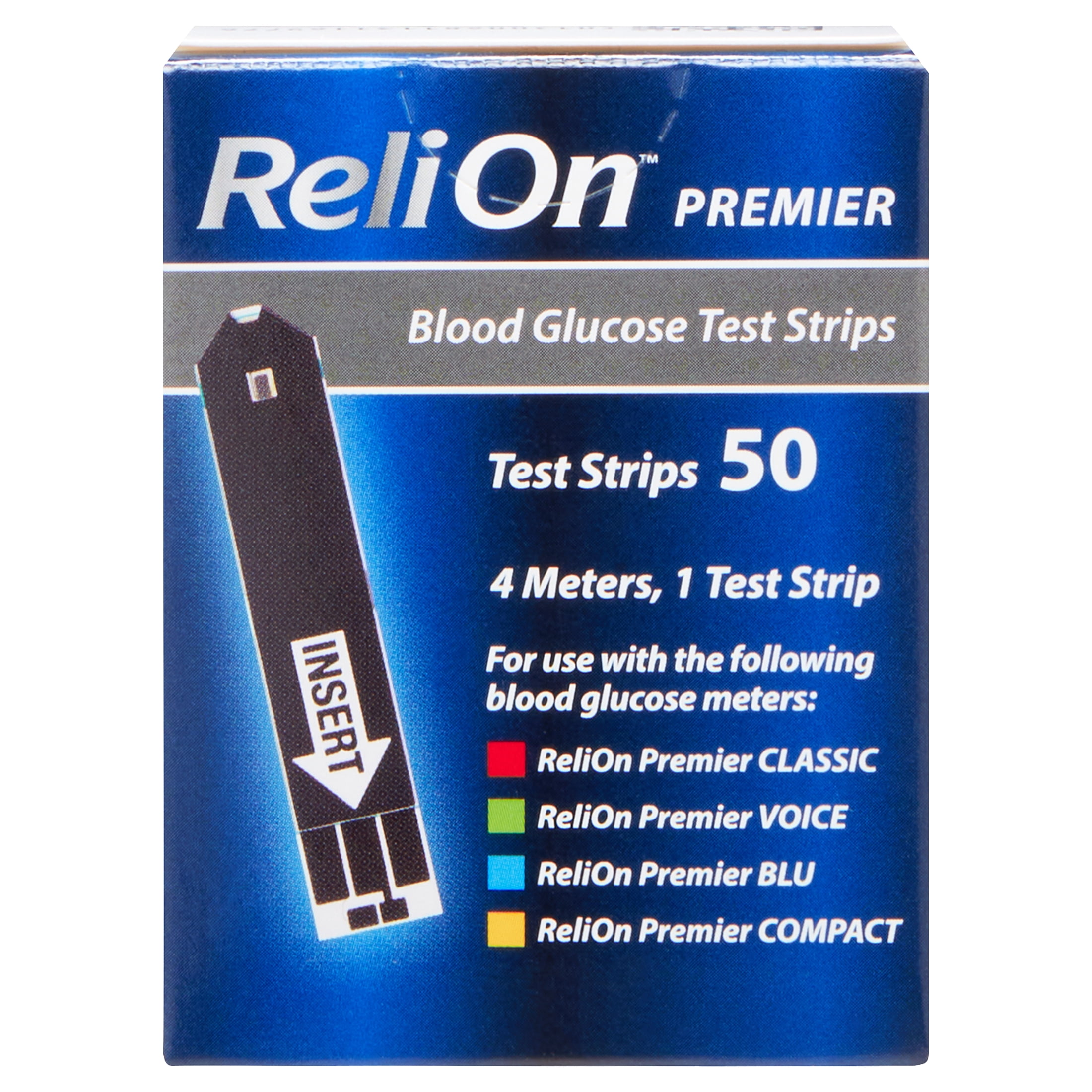ReliOn Premier Blood Glucose Test Strips, 50 Count