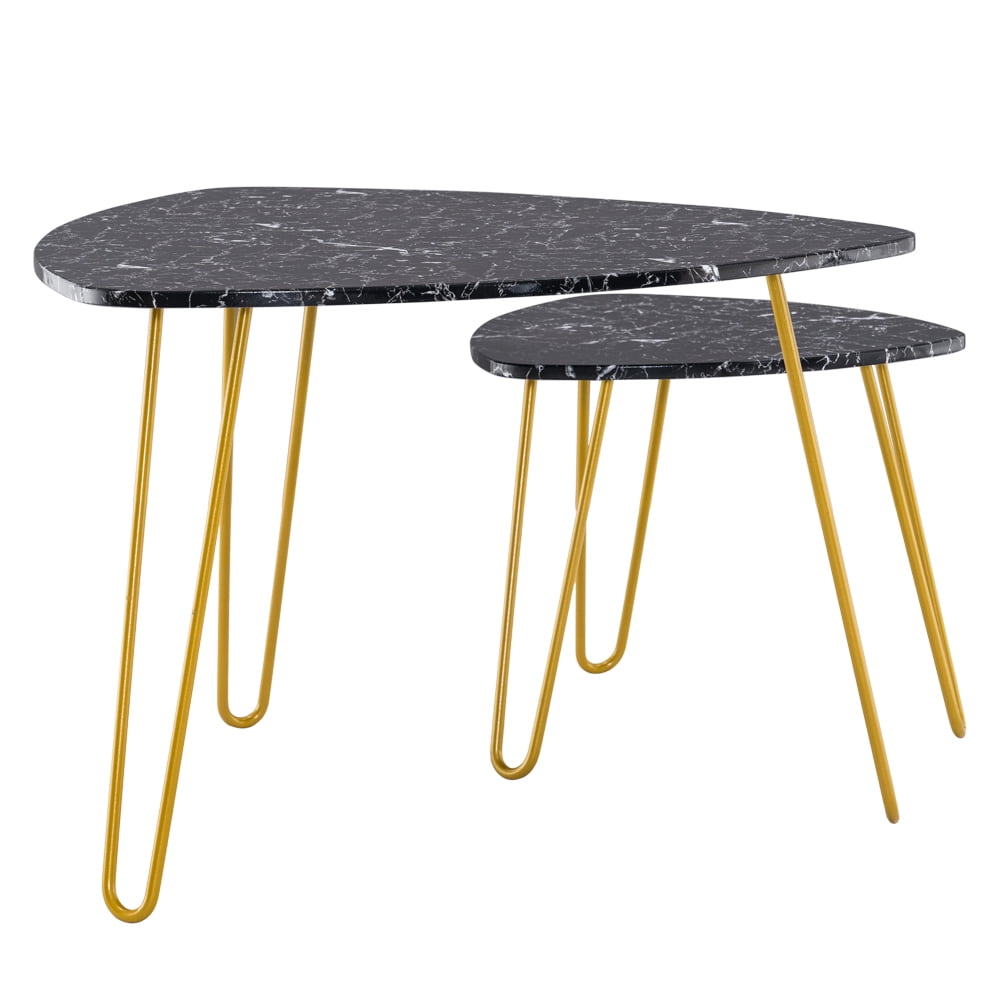 Private Jungle Set of 2 Marble Iron Foot Coffee Table Side Table,Nightstands Vintage Night Tables for Bedroom Home Office, Black Private Jungle Set of 2 Marble Iron Foot Coffee Table Side Table,Nightstands Vintage Night Tables for Bedroom Home Office, Black