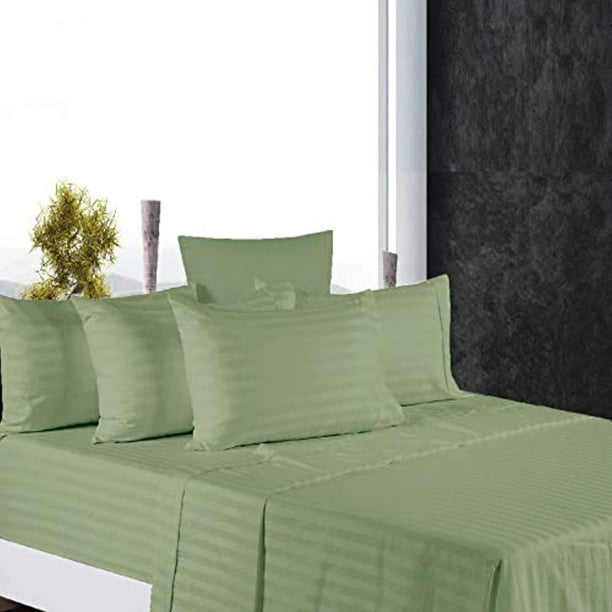 King Size Sheets Luxury Soft 100 Egyptian Cotton Sheet Set for King Mattress Sage Stripe 600