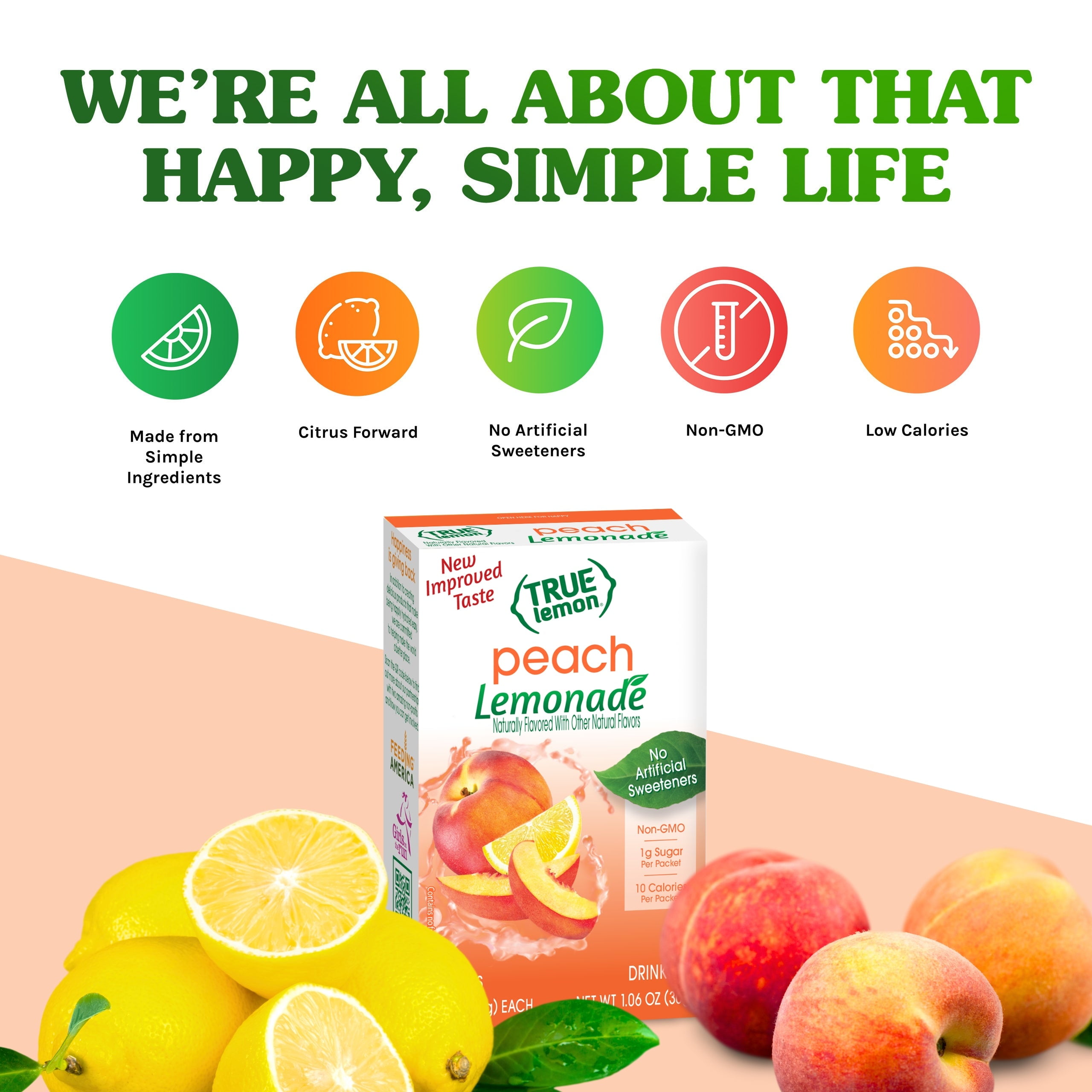 Pack of 12, True Citrus Peach Lemonade Drink Mix, 1.06 oz