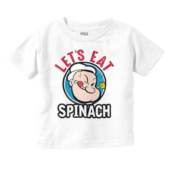 Popeye Let's Eat Spinach Cool Retro Toddler Boy Girl T Shirt Infant Toddler Brisco Brands 18M