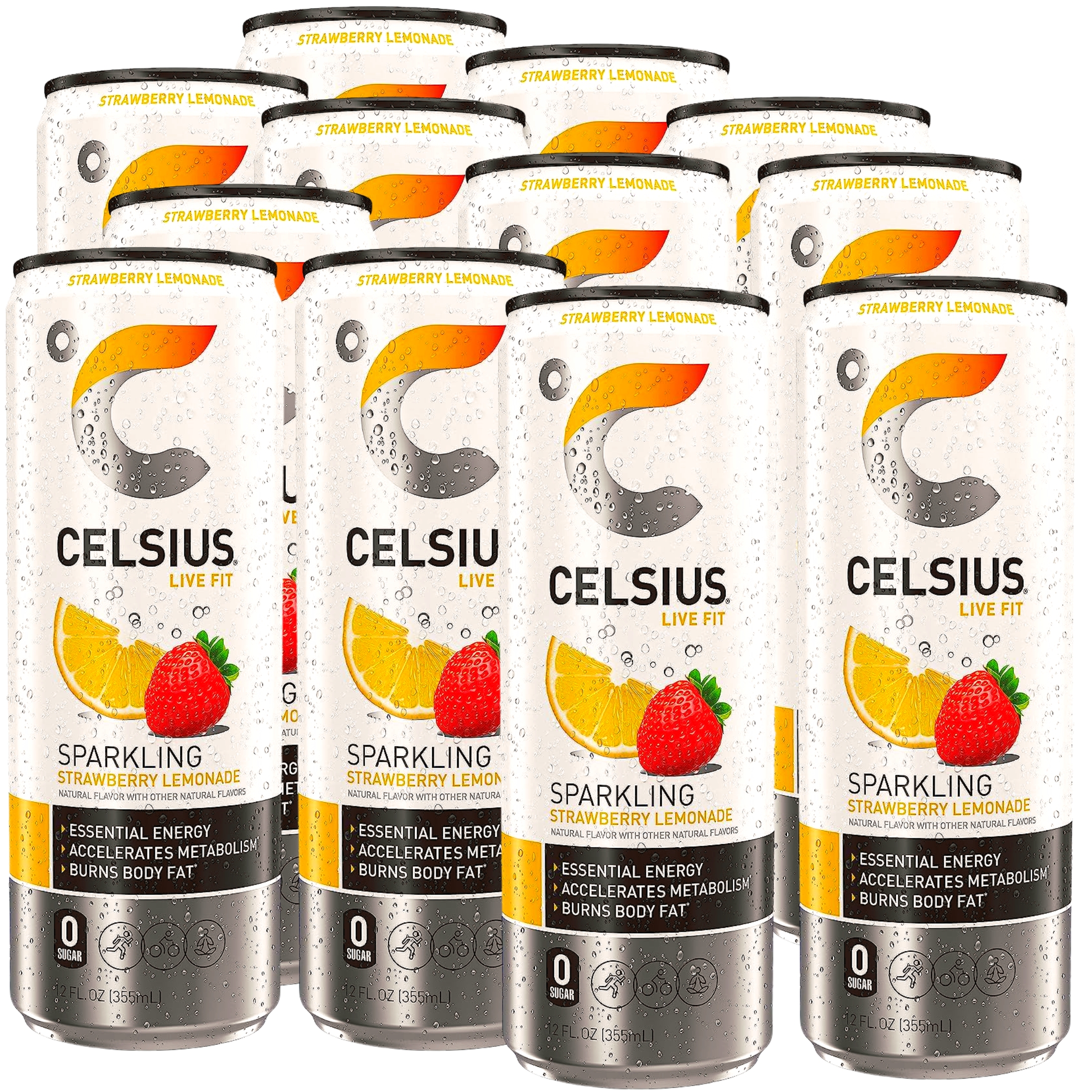 (12) Celsius SparklingStrawberry Lemonad, Functional Essential Energy