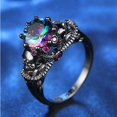 thumbnail image 3 of Conjunto de anillos de calavera con anillos de circonitas de colores y negros - Conjunto de anillos de diamantes de colores con calavera para mujer (2 piezas) Botao, 3 of 4