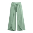 thumbnail image 7 of Cagogo Women Plus Size Wide Leg Tie Waist Flowy Boho Beach Loose Long Pants Trousers Summer Casual Palazzo Elastic Waisted Crop Lounge Travel Holiday Beachwear, Green 3XL, 7 of 7