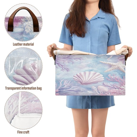 BZSMCE Collapsible Fabric Cube Storage Bins Shells and Starfishs Design Pattern Storage Box