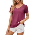thumbnail image 3 of ZKCCNUK Womens Tops Patchwork Mesh Short Sleeved Top Solid Color Casual Loose T-shirt, 3 of 9