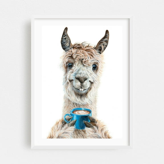 Llama Latte - Painting White Framed Wall Art Print 12 x 18 inches