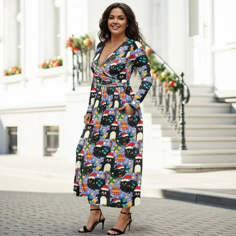 cat print maxi dress Pastel Meadow Cat Print Wide Straps Maxi Dress With Pockets M-CottonPoppy