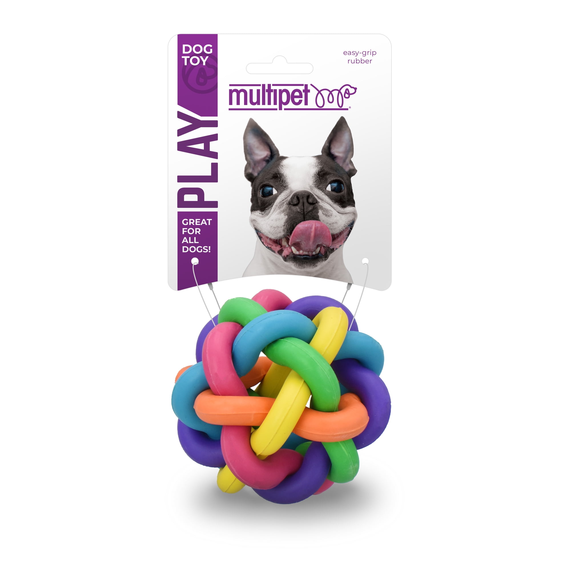 Multipet Nobbly Wobbly Rubber Ball Dog Toy, Multicolor, 4 inches