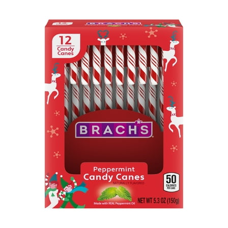 Brach's Peppermint Candy Canes, Christmas Candy Canes, 5.3 oz, 12 Count