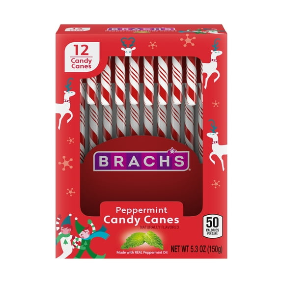 Brach's Peppermint Candy Canes, Christmas Candy Canes, 5.3 oz, 12 Count