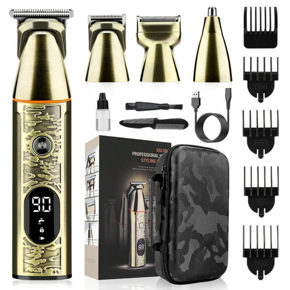 4-in-1 Men's Grooming Kit: USB Rechargeable Electric Hair Clipper, Beard Trimmer, Nose Hair Cutter & Shaver Set with Detachable Heads, 600mAh Battery, 90-Min Run Time, 5 Limit Combs, Cleaning Brush &