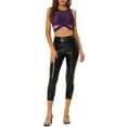 thumbnail image 2 of INSPIRE CHIC Women's Glitter Sleeveless Round Neck Criss Cross Crop Top XS Purple, 2 of 7
