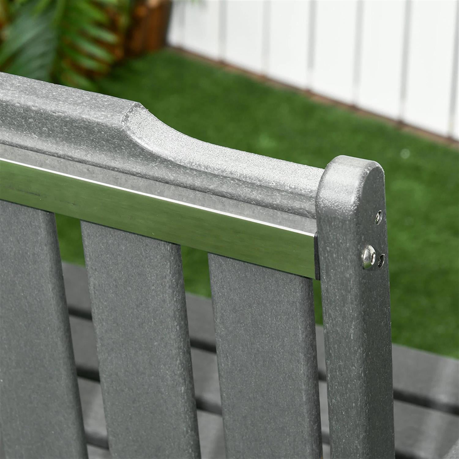 Demi Bonn 2-Person Patio Garden Bench Weather HDPE Porch Bench, Outdoor Benches Furniture with Slatted Back & Armrests for Backyard, Park, Lawn, Yard, Gray