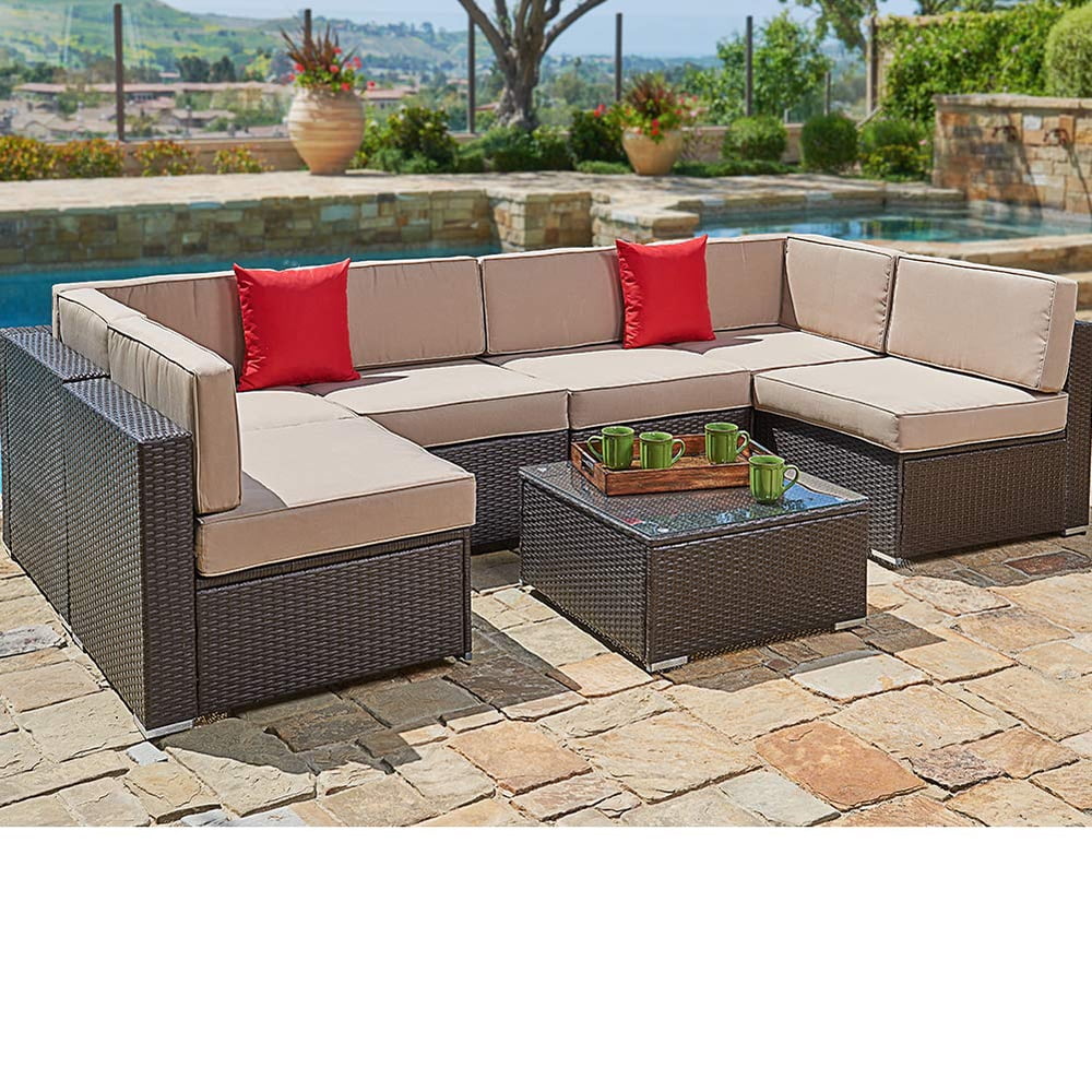 SUNCROWN 7pcs Outdoor Patio Furniture Sectional Pe Rattan Wicker Sofa