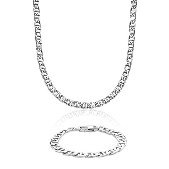 Steel Stainless Steel 10MM Mariner Gift Set - 22" Chain Necklace and 9" Bracelet