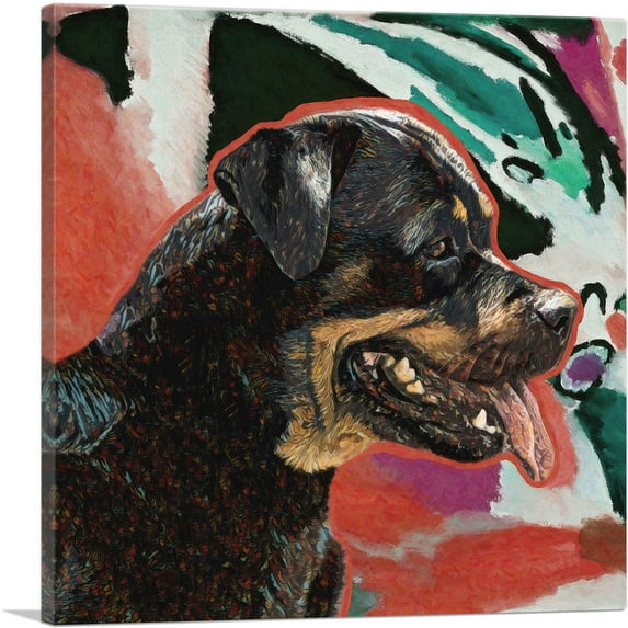 ARTCANVAS Rottweiler Dog Breed Red Green Black White Canvas Art Print - Size: 26" x 26" (0.75" Deep)