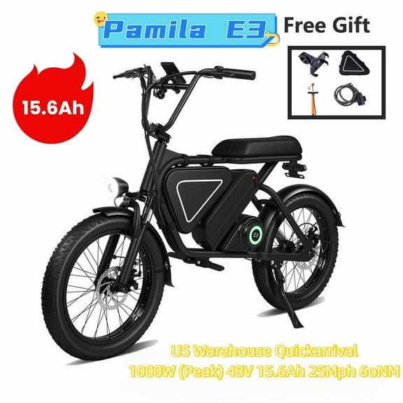 Pamila E3 20-Inch Motorized Dirt Bikes Adult,Puncture-Resistant Wide Tires,1000W Led Mid-Mounted Motor,48V15.6Ah Battery, UL2849.