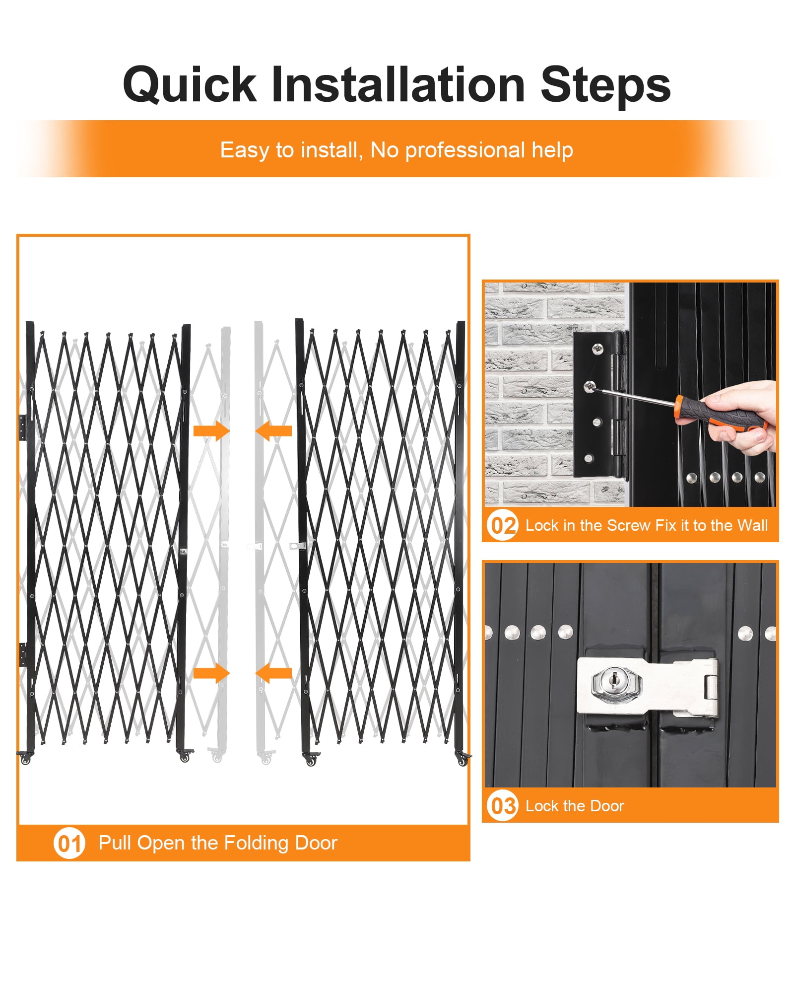 M optimized Foldable Security Gate, Aluminum Expandable Fence Portable Safety Barrier with Casters Retractable Driveway Gates 360°Rolling Barricade Gate Mobile Barricade Safety Barrier