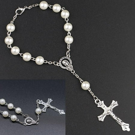Catholic Wedding Women Crucifix White Bead Chain Religious Catholic Rosary Wrap Bracelets