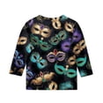 thumbnail image 4 of Girls Mardi Gras Outfit Cozy 3/4 Sleeve Tops Fat Tuesday Tshirt New Orleans Carnival Party Blouse, 4 of 4