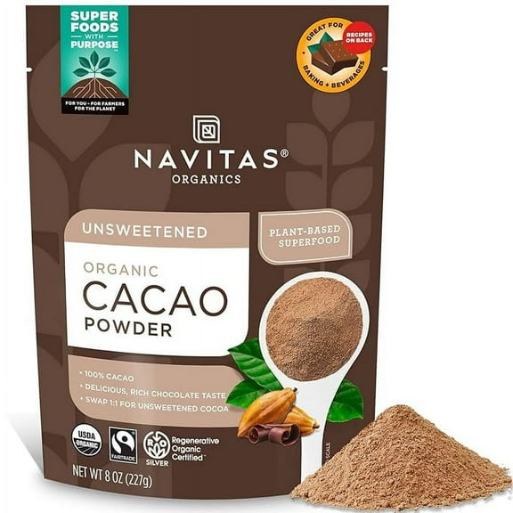 Navitas Organics Cacao Powder, 8oz. Bag, 15 Servings  Organic, Non-GMO, Fair Trade, Gluten-Free
