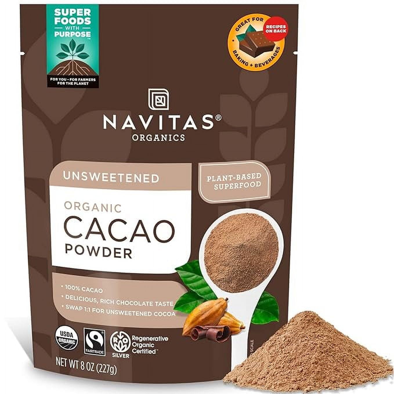 Navitas Organics Cacao Powder, 8oz. Bag, 15 Servings Organic, Non-GMO, Fair Trade, Gluten-Free
