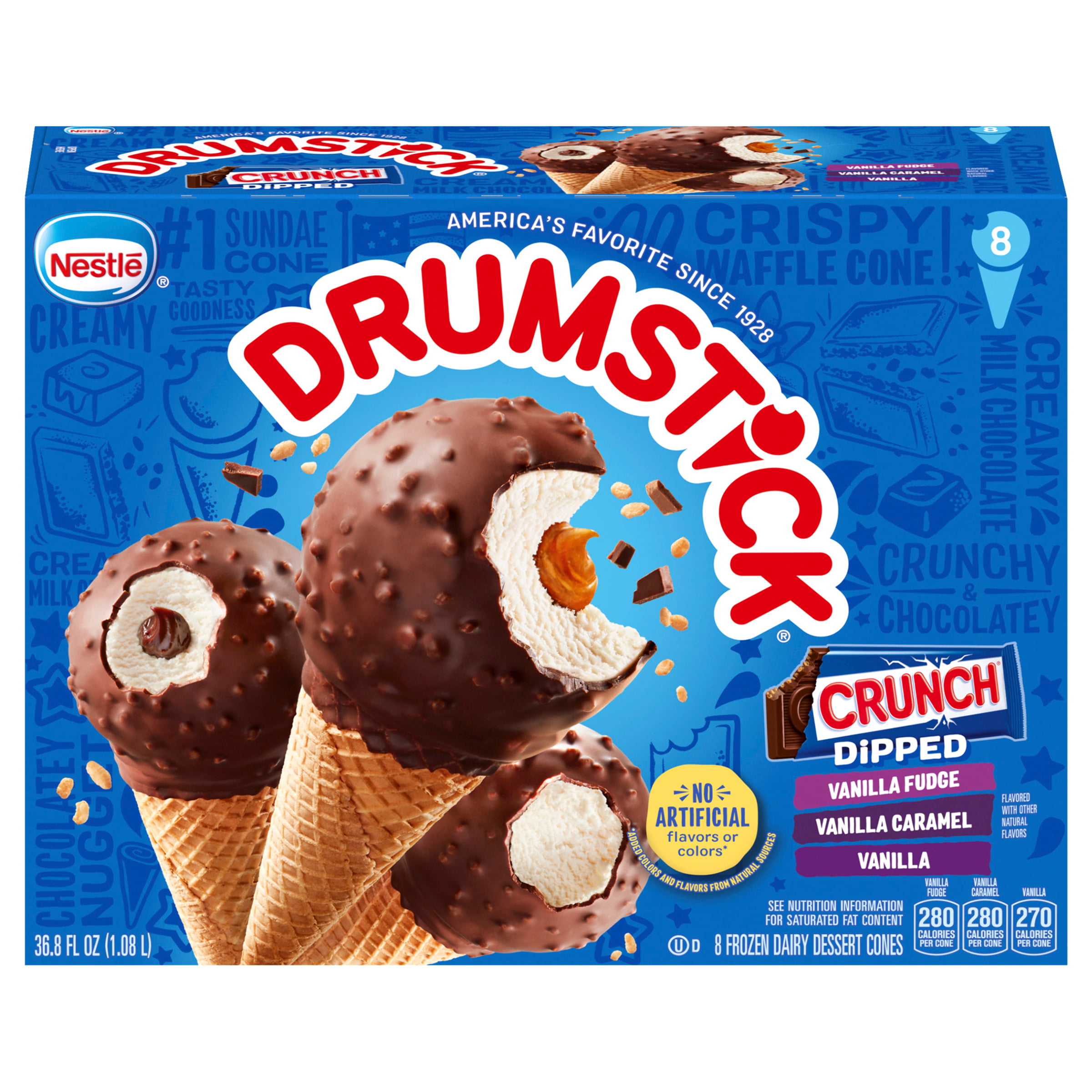 Drumstick Crunch Dipped Vanilla Variety Pack Frozen Ice Cream Cones, 8 Ct