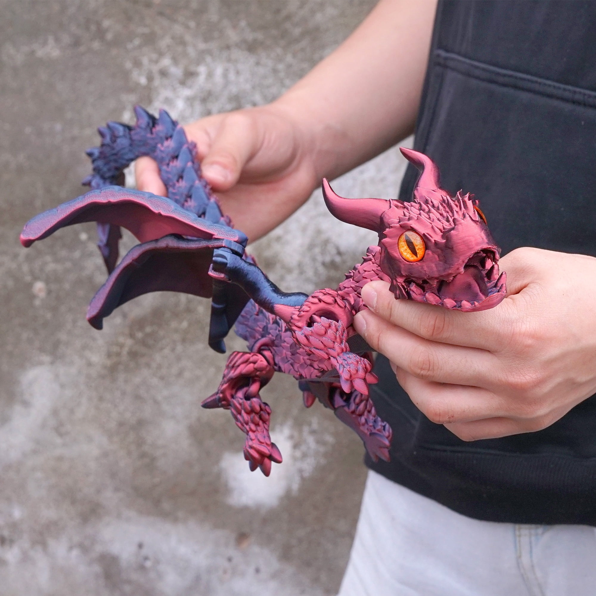 22inch 3D Printed Dragon with Wing,Flexible Joint Animal lacertid Figurines,Realistic Eyes, Home Office Decor,Fidget Toy for Adults Teens Boy Festival Gifts