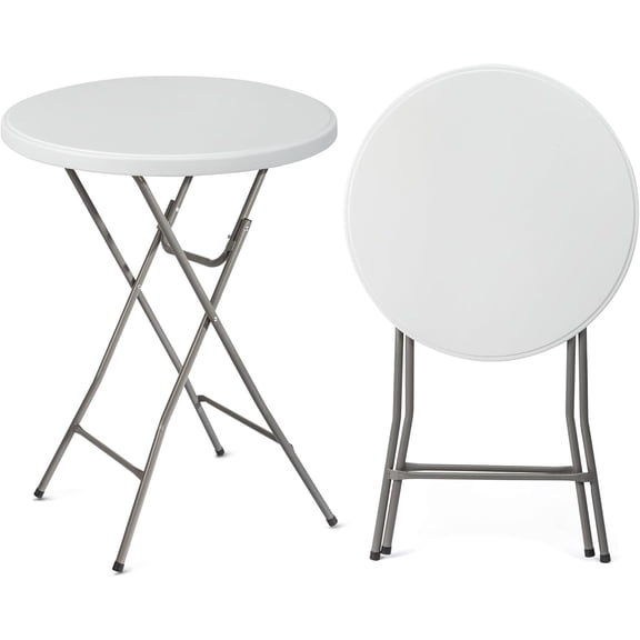 JOYMOR 32" Plastic Folding Round Table Bar Height, HDPE Matrial with Metal Finish, High Top Table for Outdoor Party, Cafes, Restaurants, Backyard