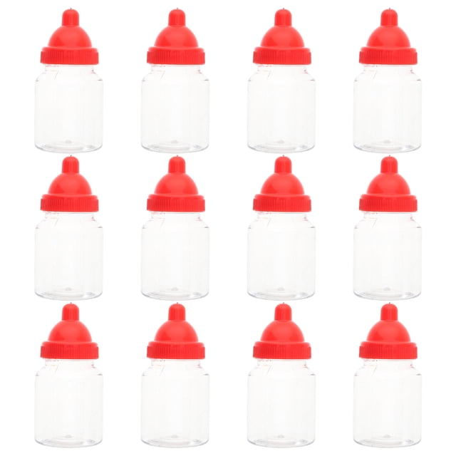 KAKOWELY 12 biberones rellenables para baby shower, minitarro de dulces de plástico, decoraciones para baby shower, juegos y golosinas.