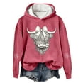 thumbnail image 1 of Chandail en Molleton Grande Taille, Chandail à Capuchon Imprimé Vache Festif Western Graphique Chandail pour un Chandail en Molleton Confortable Thème Vacances Tenue Décontractée, Chandail en Molleton Col Rond Femmes, Taille : TG, 1 of 5