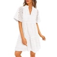 thumbnail image 1 of Vestido PRETTYGARDEN de manga corta con cuello en V para mujer, blanco, 1 of 9