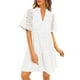thumbnail image 1 of Vestido PRETTYGARDEN para mujer, manga corta, cuello en V, ojales, blanco, 1 of 9