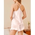 thumbnail image 3 of Ekouaer Satin Pajama Set for Women 2 Piece Camisole Top and Shorts Silk Lingerie with Ruffle Floral Nightwear, 3 of 6