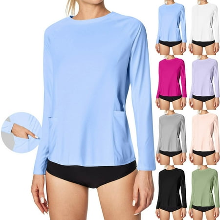 Hfnxid Women s Sun Protection Top Lightweight UPF 50+ Long Sleeve Tops With Pockets Ice Silk Quick Dry Hikking Top Outdoor Fishing Shirt for Summer