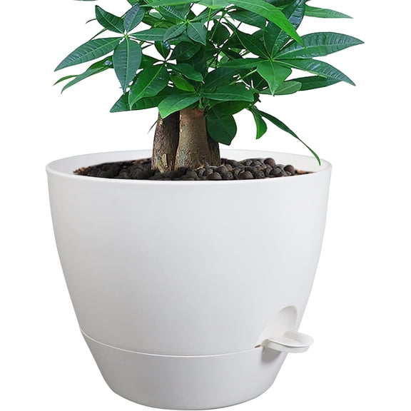 NGD 1Self Watering Pots, Plastic Planters with Mesh Drainage Holes and Deep Reservoir for Indoor Outdoor Garden Plants and Flowers, 12 inch, White