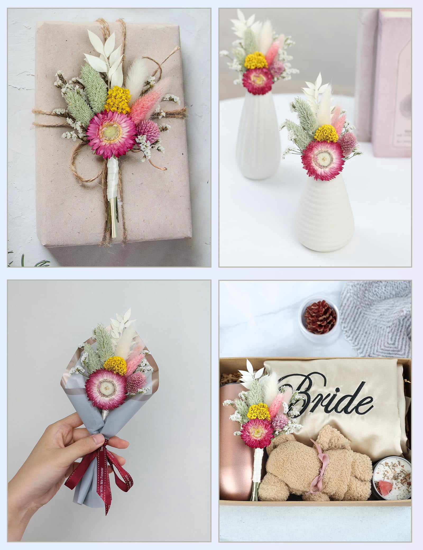 Mini Dried Flower Bouquets Burgundy Set of 6 Craft and Event Decor
