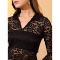 thumbnail image 5 of Globus Women Black Collared V-Neck Floral Lace Party Top, 5 of 6