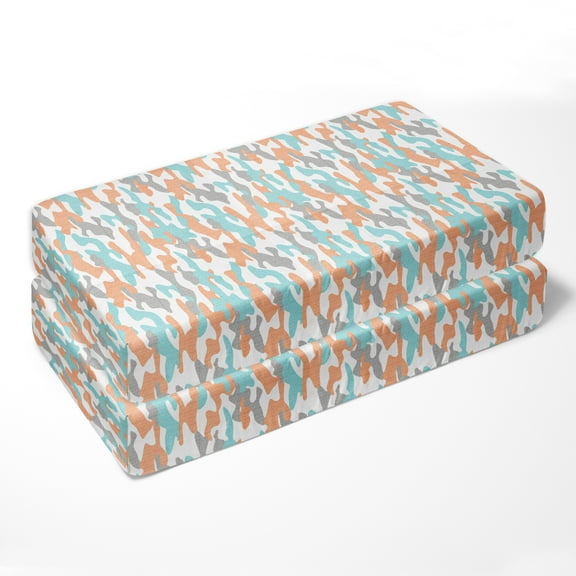 Bacati - Boys Camo Aqua Orange Muslin Crib or Toddler Bed Fitted Sheet