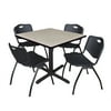 Regency Cain 42" Square Breakroom Table- Maple & 4 'M' Stack Chairs- Black